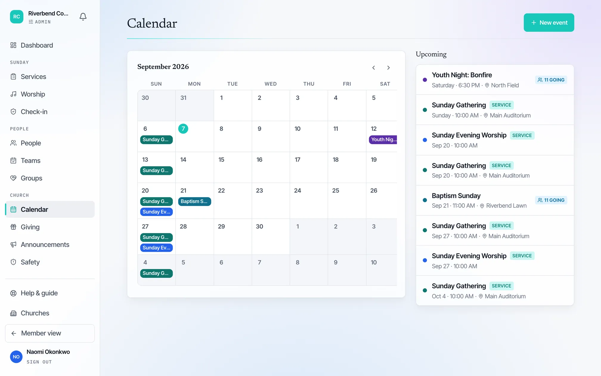 The events calendar